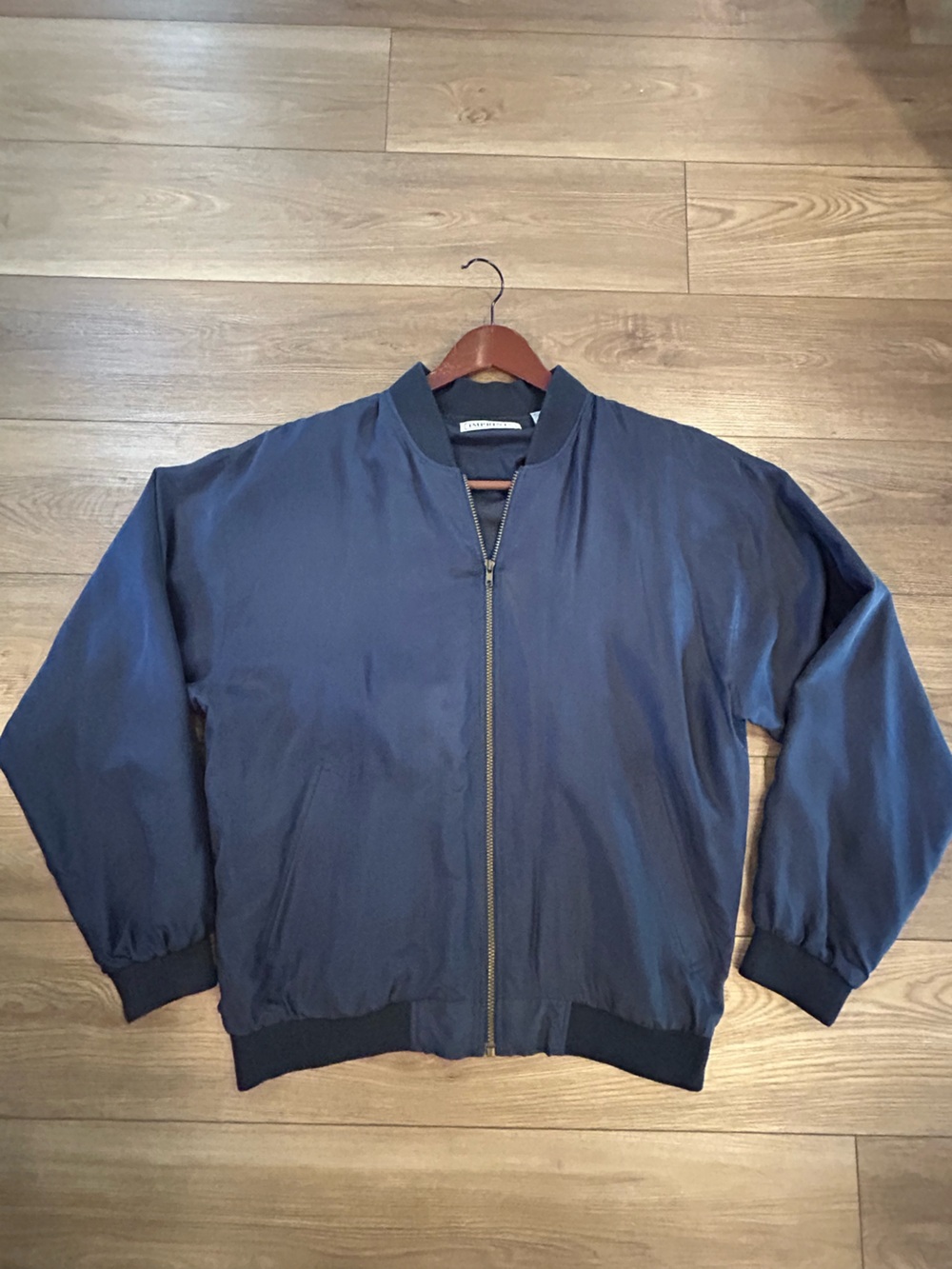 Vintage Imprints 100% Silk Bomber Jacket Navy Zip Men’s Large